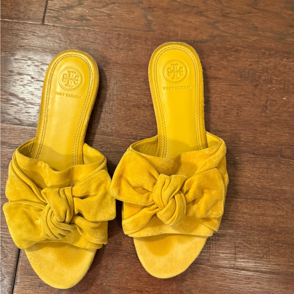 Tory Burch Yellow Suede Knotted Sandals